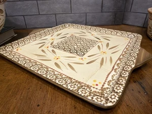 Temptations Tara Old World Brown Square Serving Tray 11 3/4"  x 14" - Picture 1 of 8