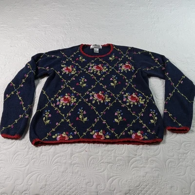 Suéter All Points Mezcla Algodón Mujer L Bordado Floral Enrejado De Colección Años 90 Usado en Excelente Condición Foto 1 de 4