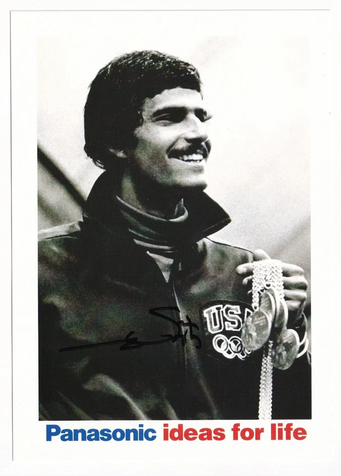 Olympic swim great Mark Spitz. Auto'd 5x7. Who Signs black on black? low price - Image 1 of 1