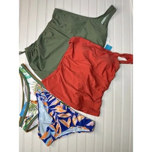 NWT Cupshe Two Piece Swimsuit Bikini One Shoulder Ruched Swim BUNDLE Size M - Picture 1 of 8