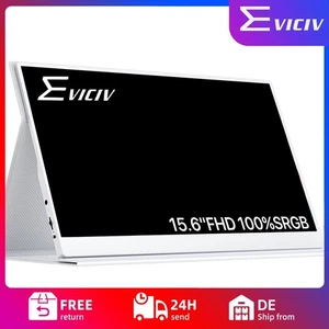 EVICIV Blanc Moniteur Portable, 15,6 Pouces Moniteurs Mobile Écran FHD USB C HDMI - Photo 1/24