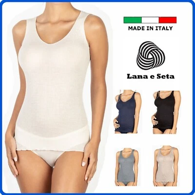 Canottiera intima da donna in LANA e SETA spalla larga elegante termica canotta - Image 1 of 2