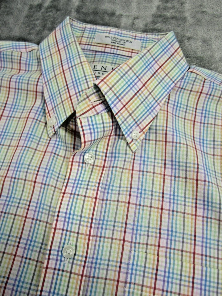 Camisa de vestir Enro para hombre talla 16 34/35 larga sin planchar Slv a cuadros azul rojo preppy Foto 1 de 4