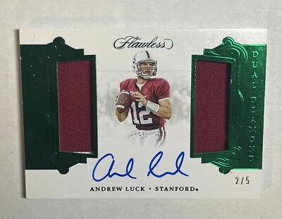 2018 Flawless Collegiate Andrew Luck Game Worn Patch Auto /5 Stanford  - Image 1 of 2