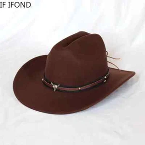 Vintage Western Cowboy Hat Men Gentleman Lady Cowgirl Leather Wide Brim Sombrero - Picture 1 of 14