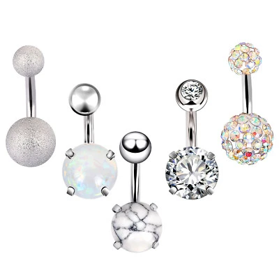 Juego de 5 piezas de piercing de barra curva con anillos de ombligo para ombligo de acero inoxidable 14G Foto 1 de 4