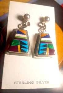 Orecchini Zuni in argento sterling multicolore intarsiato - Foto 1 di 6