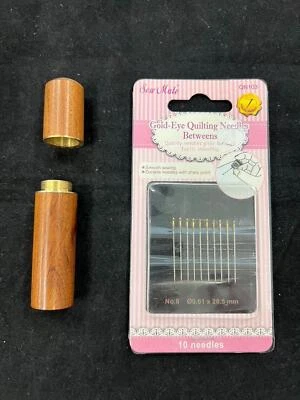Sandalwood Needle Case with Gold Eye Quilting Needles - Φ0.61x28.5mm x10pcs - image 1 of 4