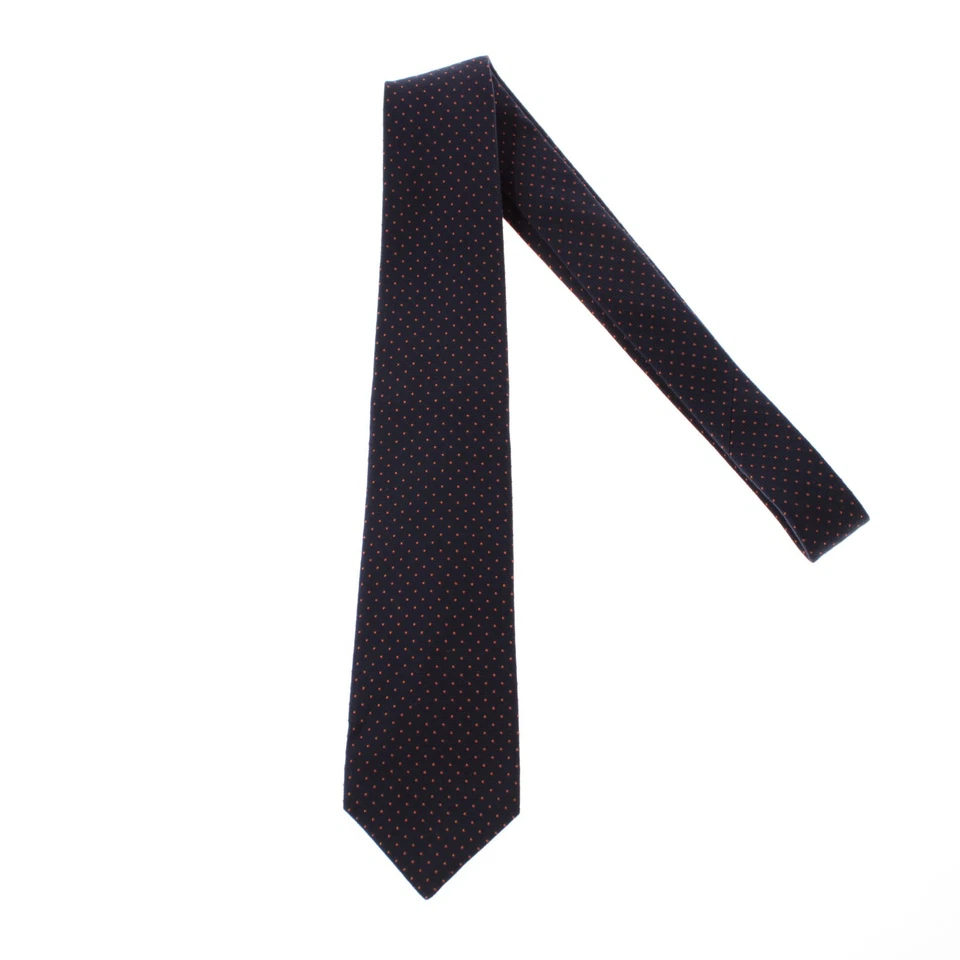 Corbata Kiton nueva sin etiquetas mezcla de lana/seda siete pliegues en azul marino con mini lunares naranja Foto 1 de 4