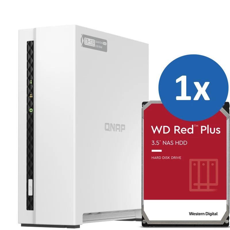 Qnap TS-133 1-Bay NAS HDD Kit: 12TB 8TB, 6TB, 4TB Desktop Storage | NAS HDD Inc. - Image 1 of 4