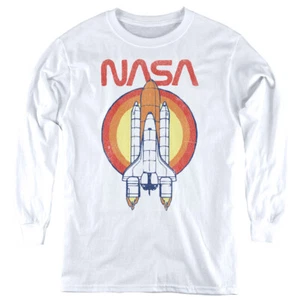 NASA Kids Long Sleeve Shirt Vintage Space Shuttle White Tee - Picture 1 of 1