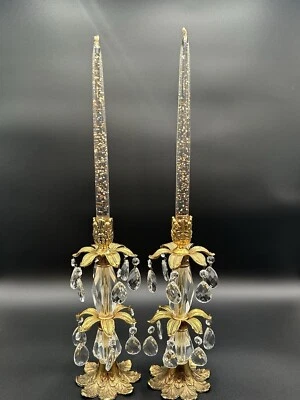 Juego de 2 velas cónicas Lucite MCM de colección copos de oro transparente - SOPORTES NO INCLUIDOS Foto 1 de 4