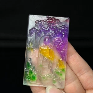 Real Natural High Ice multicolour Jade Jadeite Buddha Pendant&Necklaces阿弥陀佛 - Picture 1 of 10