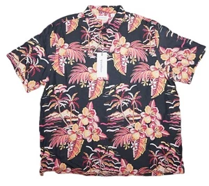 Caribbean Roundtree Yorke Hawaiian Shirt XXL Black Floral NWT (HAW216) - Picture 1 of 2
