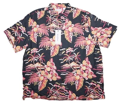 Caribbean Roundtree Yorke Hawaiian Shirt XXL Black Floral NWT (HAW216) - Image 1 of 2