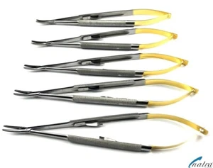 5x Soporte Aguja Castroviejo 14 cm CURVADO con Bloqueo TC Oro Sutura Quirúrgica - Imagen 1 de 8