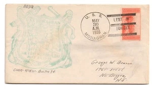 USS MONAGHAN DD-354 • 1935 Naval Cover • Green Cachet • LEST WE FORGET Slogan - Picture 1 of 1