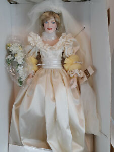 Franklin Mint Princess Diana Doll Porcelain Wedding/Bride Doll NEW W COA READ
