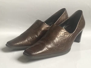 HOGL Softline Brown Leather Floral Embossed Women Heels Slip On Shoes Size UK 6 - Picture 1 of 9