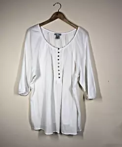 Top túnica Catherines para mujer 3X blanco algodón gasa 3/4 Sl encaje adorno campesino - Imagen 1 de 18