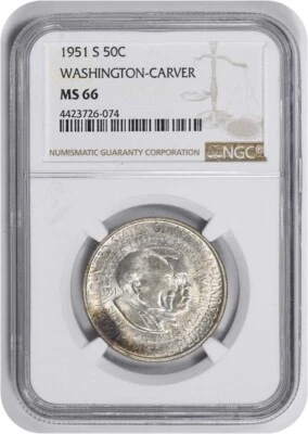 W. Carver Commemorative Silver Half Dollar 1951-S MS66 NGC - Image 1 of 2