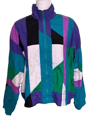 Винтажный голова Sports Wear женщин 80-х ретро цвет блок ветровка куртка размер L - Изображение 1 из 4
