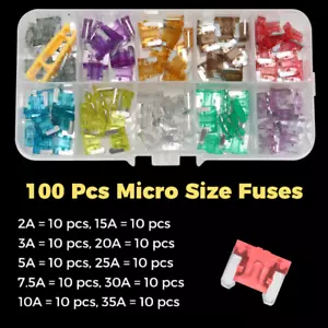 100Pcs Mini Car Fuses Automotive Blade Type Micro Fuse Assortment In Box 2A-35A - Picture 1 of 12