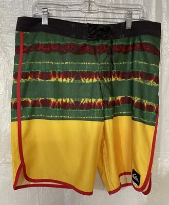 Quiksilver мужчин желтый красный серфер доска шорты размер 34 новый без ЯРЛЫКОВ - Изображение 1 из 4