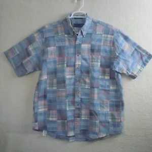 Mark Fore & Strike Mens XL Pastel Madras Plaid True Patchwork Boxy Camp Shirt - Picture 1 of 9