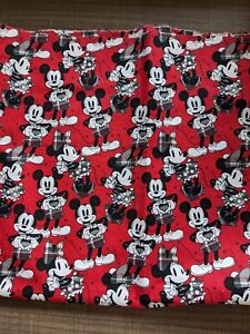 Mickey & Minnie Red Fabric with Mickey Hands Making a Heart  Gray Plaid 19 x 43"
