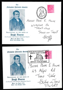 1972 THE METHODIST PHILATELIC SOCIETY BICENTENARY BIRTH HUGH BOURNE COVERS x 2 - Zdjęcie 1 z 3