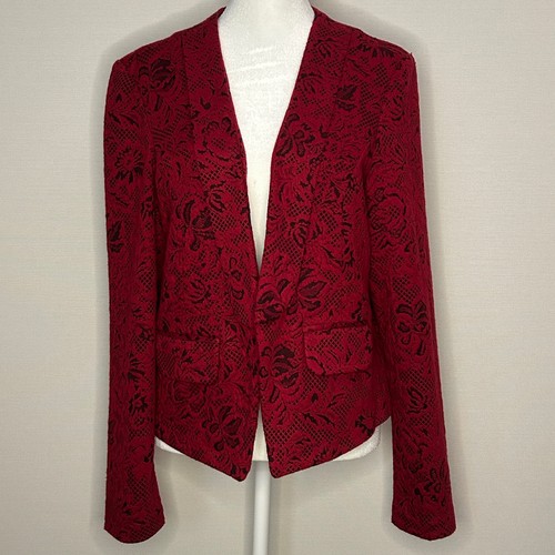 VETEMENTS Soho Apparel LTD. Blazer pizzo floreale aperto davanti giacca rosso nero donna Petite L