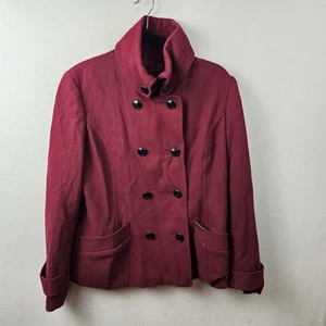 Sean John Jacket Woman’s Size Large Burgundy Double Breasted Pea Coat - Picture 1 of 11