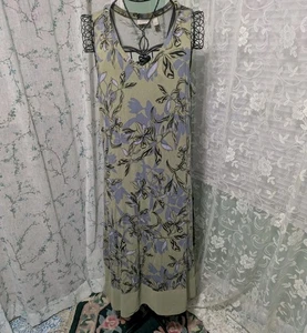 Logo Lori Goldstein Ladies SiSe L Green Gray Floral Sleeveless Knit Dress - Picture 1 of 3
