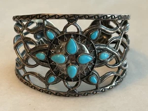 Carolyn Pollack Sterling Silver 925 Filigree Turquoise Cuff Bracelet GORGEOUS! - Picture 1 of 3