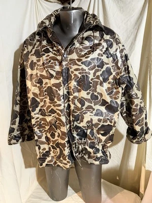 Vintage Duck Bay Camouflage Jacket PVC Waterproof Rain Coat Mens Size Large - Image 1 of 4
