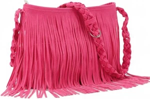 Fecialy Faux Suede Fringe Crossbody Bags for Women Western Hippie Hot Pink - Picture 1 of 6