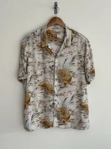 Camisa Allsaints “Sumatra” Manga Corta Floral Estampado Tigre Hawaiano Marfil XL - Imagen 1 de 11