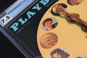 High CGC 7.5 Graded Playboy Magazine V4 #1 January 1957 June Blair White Pages - Picture 1 of 12