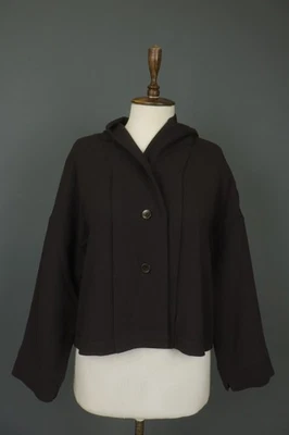 OSKA Black Viscose Regular Fit Long Sleeve Hooded Button Front Jacket Size 1 - Image 1 of 4