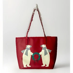 Talbots Tote Bag Red Holiday Polar Bear Shoulder Handbag Large Christmas NWT - Picture 1 of 8