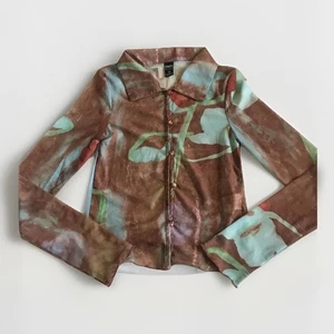 Dazy Abstract Print Sheer Long Sleeve Retro Top Size Small - Picture 1 of 4