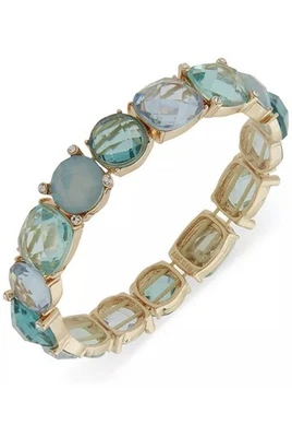 Anne Klein 金色铺面蓝色和绿松石宝石色调弹力手链 MRSP42 美元 — 第 1/4 张图片