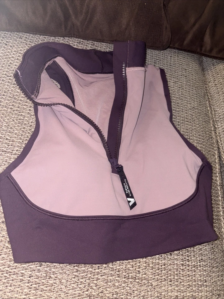 Athleta Sport Bra Small Legend Zip Front Allyson Felix Athletic Crop Top Purple - Image 1 of 1