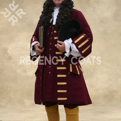 Pirate Style frock Coat, Handmade Maroon Wool Frock Coat, Captain Frock Coat - Image 1 of 3
