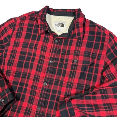 The North Face Mens XXL Red Black Plaid Sherpa Lined Heavy Flannel Jacket Coat - Image 1 of 4