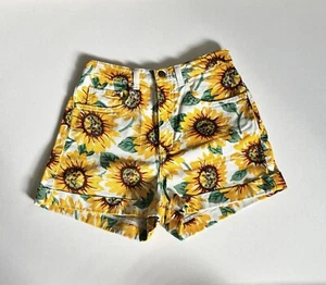 American Apparel Denim Jean Mom Shorts Size 26/27 Cuffed Floral Sun Flowers - Picture 1 of 5