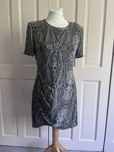 MATTHEW WILLIAMSON SIZE 10 12 BLACK GREY SILK BEADED DRESS PARTY FORMAL - Picture 1 of 15