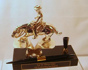 JUEGO DE BOLÍGRAFOS DE ORO DE CABALLO DE CARRERAS DE RODEO DE METAL DE COLECCIÓN CABALLOS DE CARRERAS OCCIDENTALES - Imagen 1 de 5