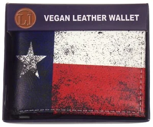Herren-Geldbörse aus veganem Leder mit Doppelfaltung und Texas-Flagge rot weiß blau Kreditkartenfächer - Bild 1 von 5